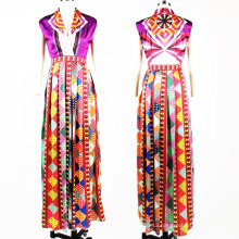 2020 Women Summer Long Maxi Dress Colorful Print Casual Pleated Dress Vestidos